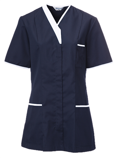modern tunic in navy with white trim