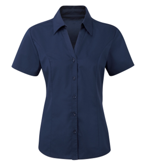 Picture of Semi-Fitted Short Sleeve Blouse - Navy